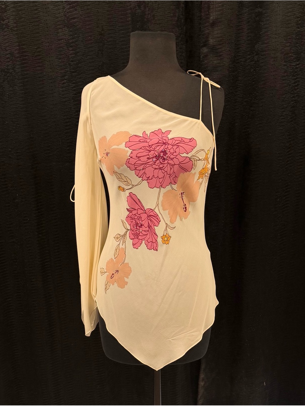 Express Cream One-Shoulder Floral Top with Pink & Peach Blooms